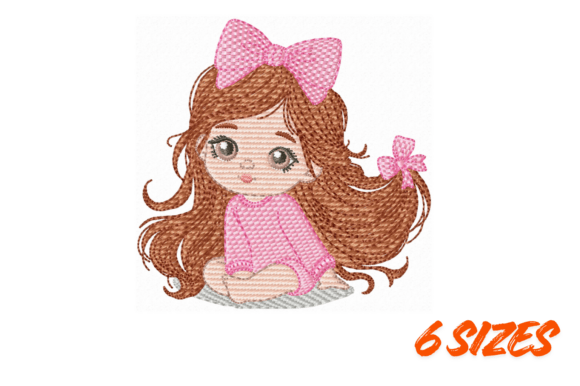 Cute Girl Bow Embroidery Design 6 Sizes