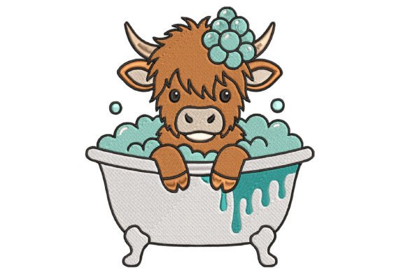 Cute Highland Cow Bath Embroidery Design Review