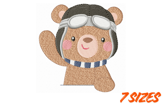 Cute Pilot Bear Embroidery Design Fun