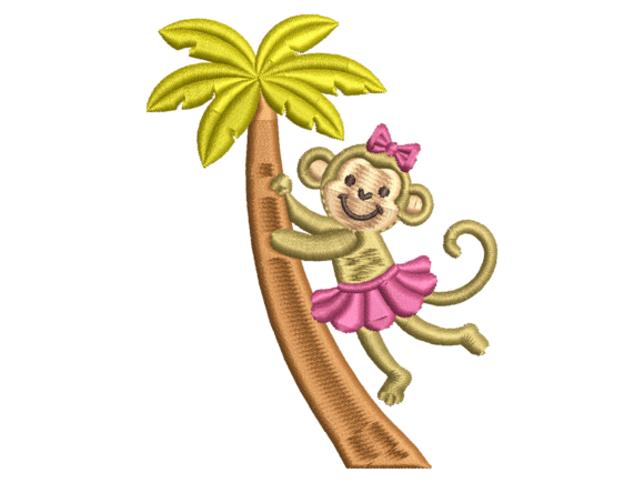 Monkey on Palm Tree Embroidery