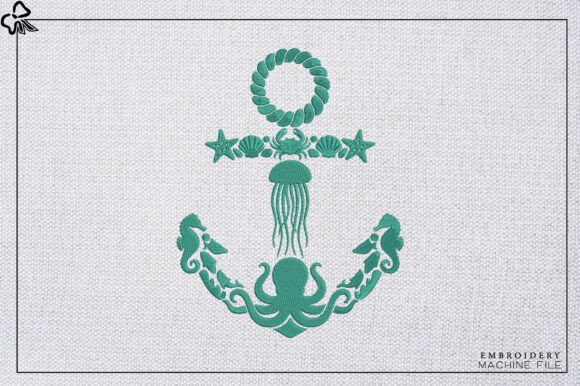 Nautical Ocean Life Anchor Embroidery