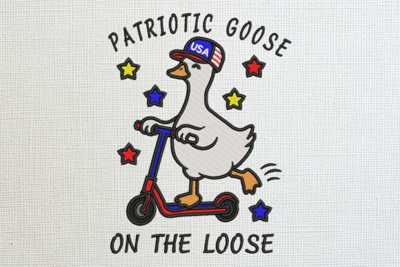 Patriotic Goose on Scooter Embroidery De Review