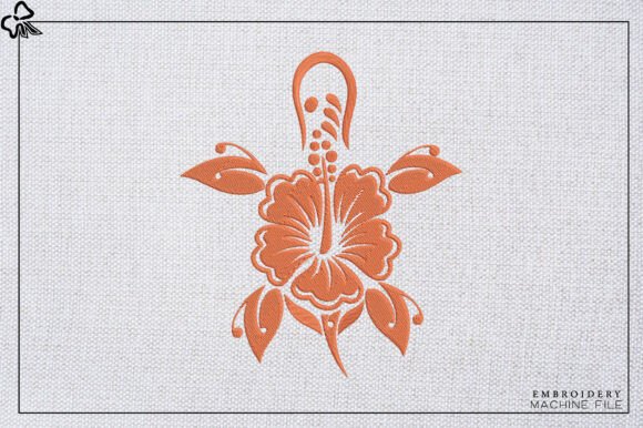 Tropical Hibiscus Sea Turtle Embroidery